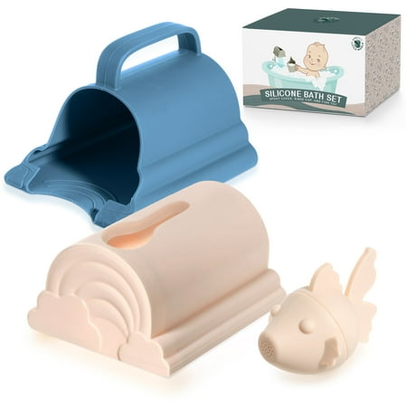 Bath Spout Cover & Baby Bath Rinse Cup Set- Soft Silicone Bathtub Faucet Safety Guard for Kids & Baby Bath Rinse Cup, 100% Food Grade Silicone. Blue
