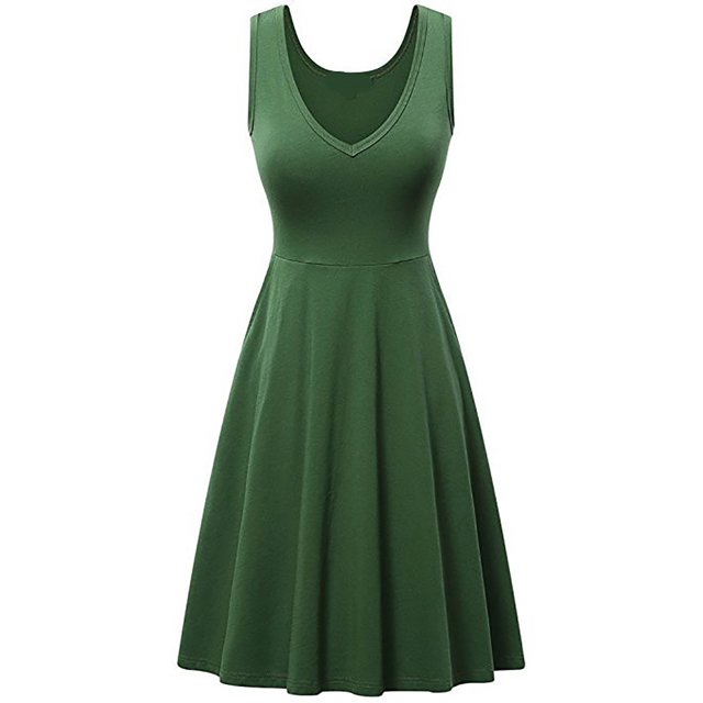 FAIWAD Robe Débardeur Évasée Sans Manches pour Femme Été Couleur Unie Ligne A Robe d'Été Grande Taille Robes T-Shirt