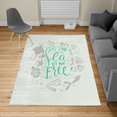 thumbnail image 2 of Nautical Turkish Area Rug, Let the Sea Set You Free Words Shellfish Turtle and Stingray Illustration, Soft Carpet for Living Room Decor with Distressed Look, 5.2' X 7.6', Dark Seafoam, by Ambesonne, 2 of 4