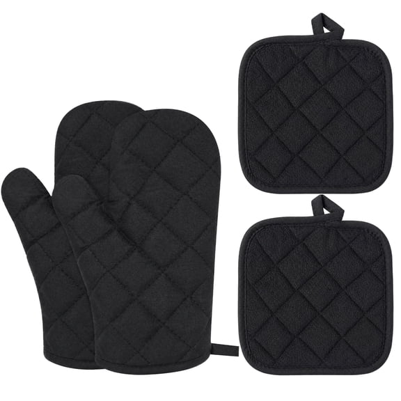ZenClean Oven Mitts and Pot Holders Sets 4 Pack (Black)