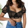 thumbnail image 2 of Xudanell women 1pc underwire lingerie lace vest women's elegant dirndl blouse dirndl blouse lace blouse Formal Summer Sexy Crop Top (Black,S), 2 of 7