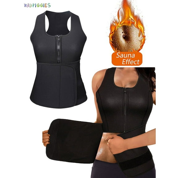 BadPiggies Women's Neoprene Sauna Suit Waist Trainer Trimmer Adjustable Zipper Body Shaper Corset Vest