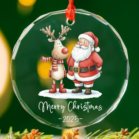 Lotusprinthandmade Merry Christmas Santa Lovers Glass Ornament 1-sided Printed Circle (3 inches), christmas santa glass ornament, santa christmas keepsake ornament