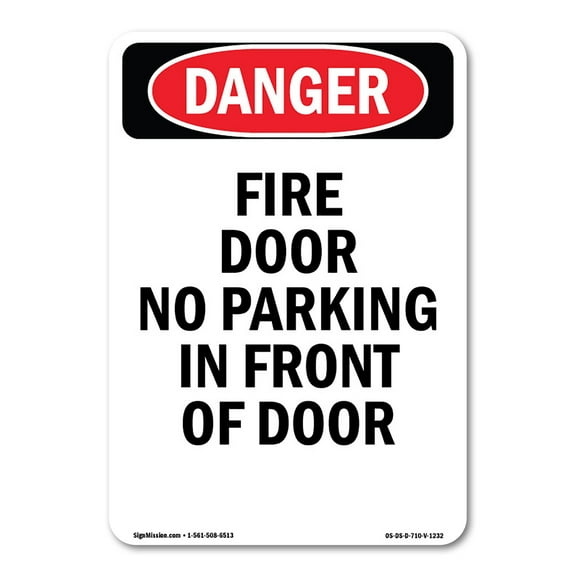 OSHA Danger Sign - Portrait Fire Door No Parking In Front Of Door | Plastic Sign | Protect Your Business, Construction Site, Shop Area |  Made in The USA