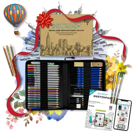 Watercolor Pencils Set - 55 Piece Kit for Sketching and Drawing Pens - Includes Sketch Pad and Blending Tools - Ideal for Beginners and Artists