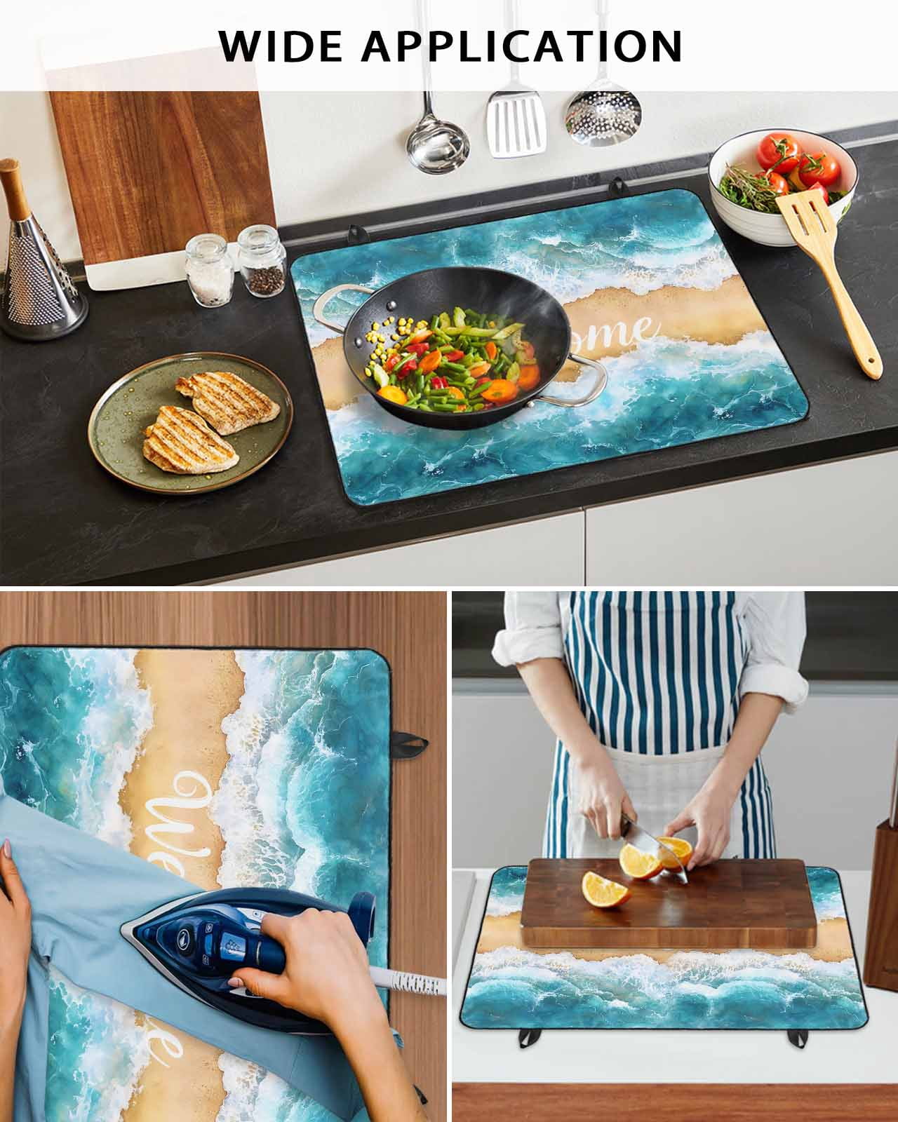 nqOlkjepod Large Induction Cooktop Protector Mat 24"x21", Coastal Beach Stove Top Covers for Electric Stove, Modern Text Summer Ocean Wave Decorative Stove Burner Cover Mats, Glass Top Stove Cover
