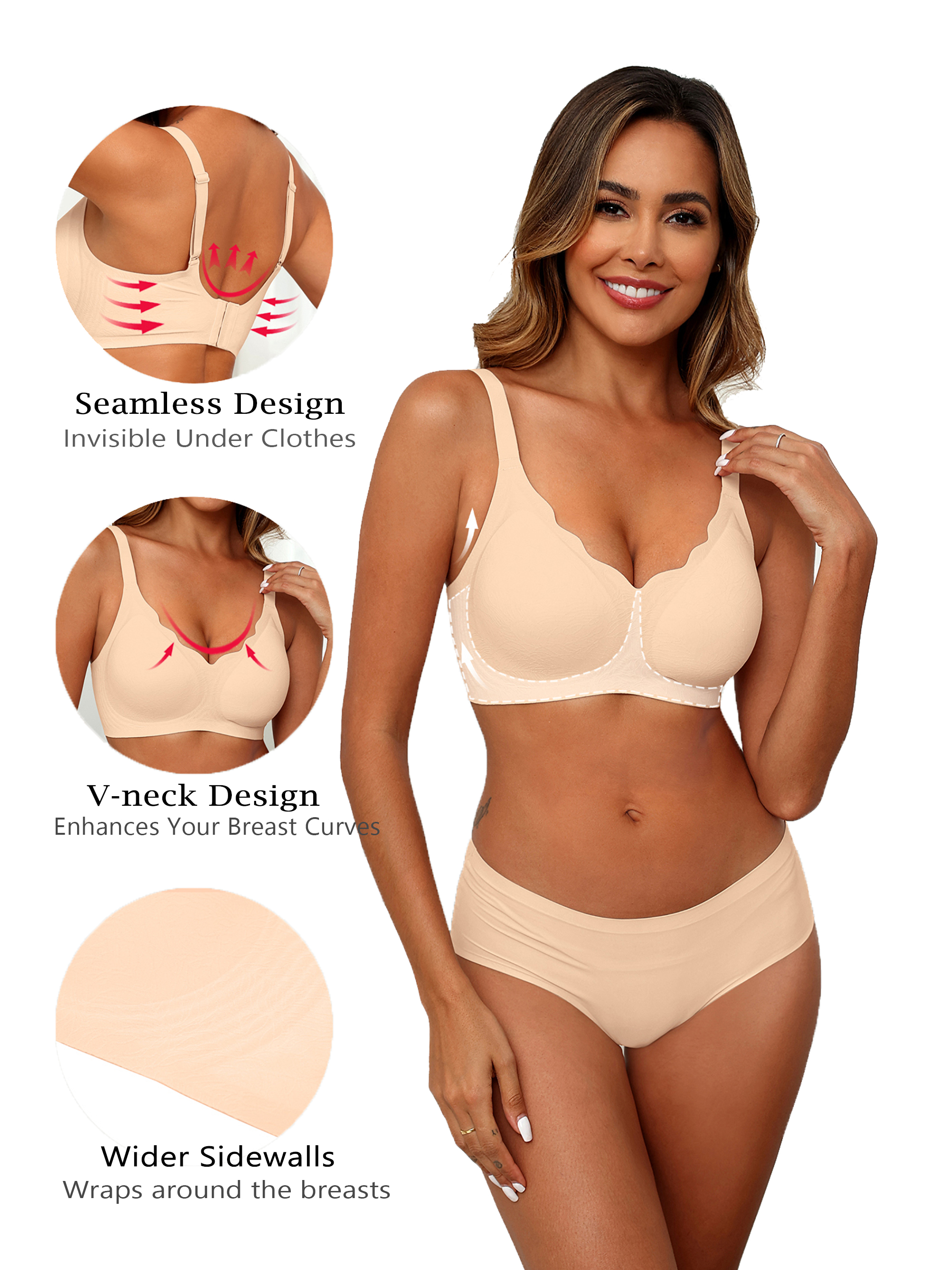 MINTREUS Women's Seamless Wireless Bra with Scalloped Design photo 5