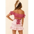 thumbnail image 2 of Women's Ruffle Short Sleeve Tie Up Back Crop Top Off Shoulder Bardot Blouse,Rose,XL, 2 of 8