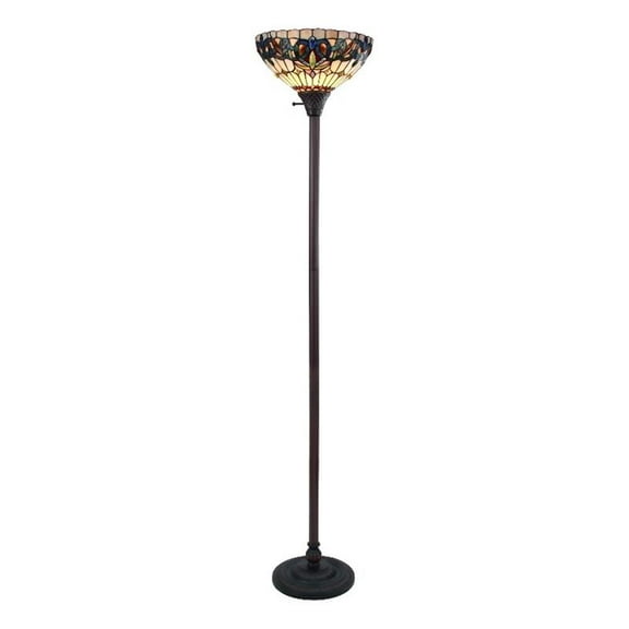 Pemberly Row Modern 1-Light Metal Torchiere Lamp in Dark Bronze