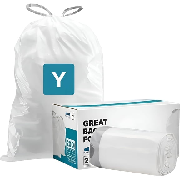 Plasticplace Custom Fit Trash Bags, Compatible with simplehuman Code Y (100 Count) White Drawstring Garbage Liners 30.4 Gallon/ 115 Liter, 28.5" x 39"