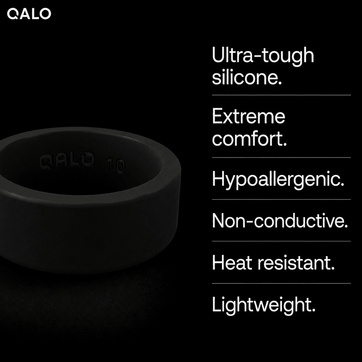 QALO Men's Classic Ultra-Durable Silicone Ring, Black, Size 12