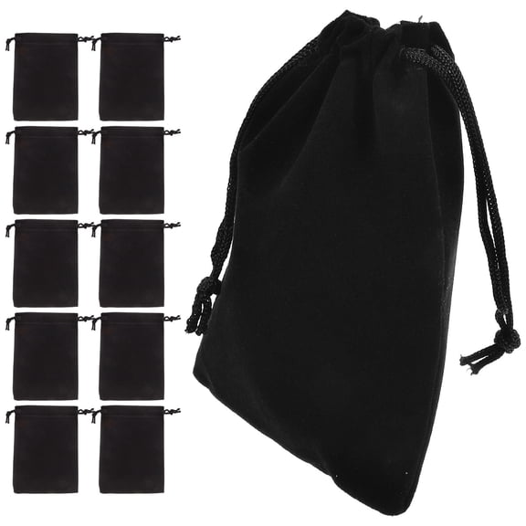 CATIEBYE Elegant Black Flannel Drawstring Bags, Secure Closure, Ideal for Travel, 20Pcs