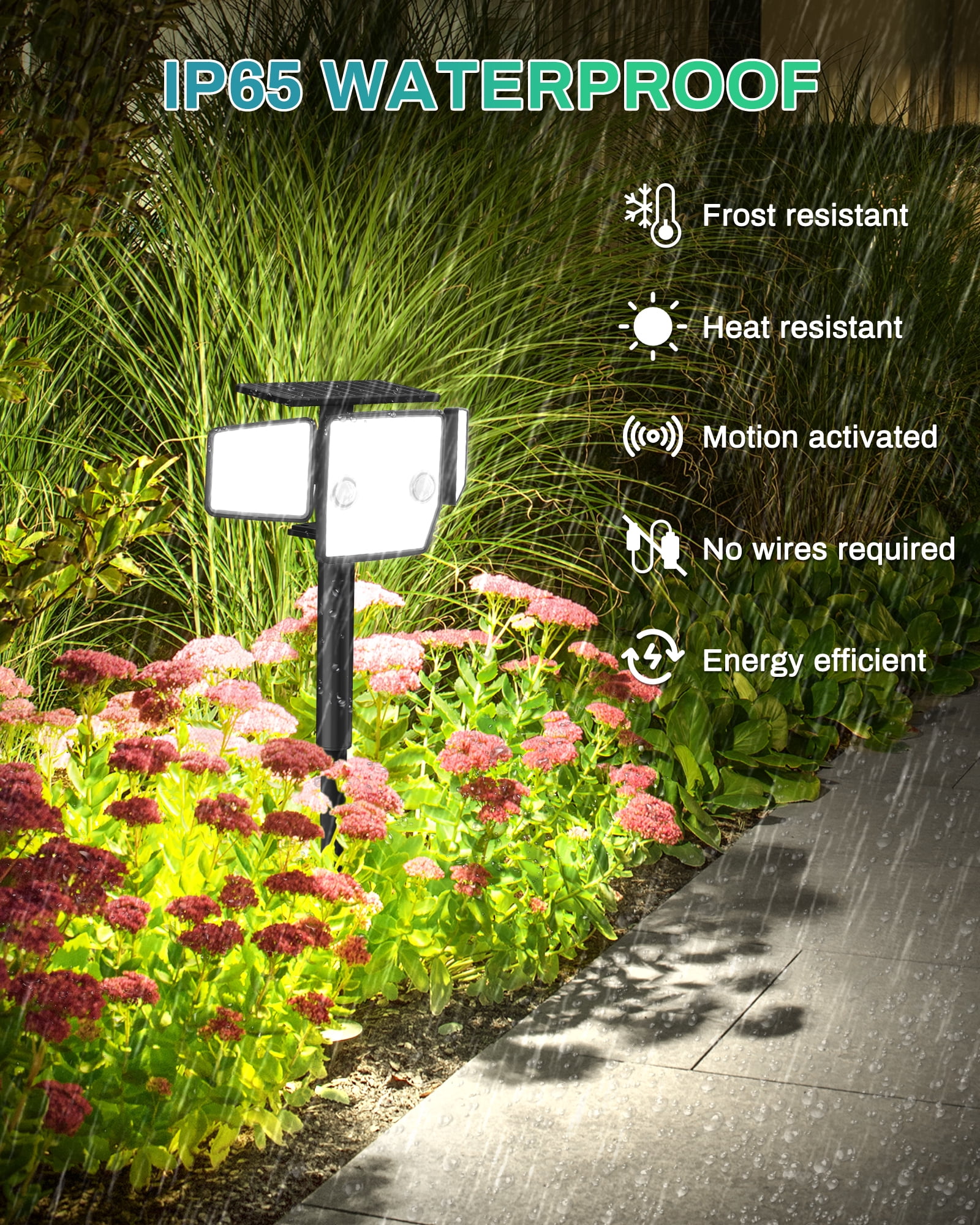 HAARAY Solar Motion Sensor Outdoor Lights 2500LM with Ground Stake, 3-Head Adjustable 236 LED Super Bright Solar Wall Security Flood Lights Outdoor Waterproof IP65 for Outside House Porch, 1 Pack