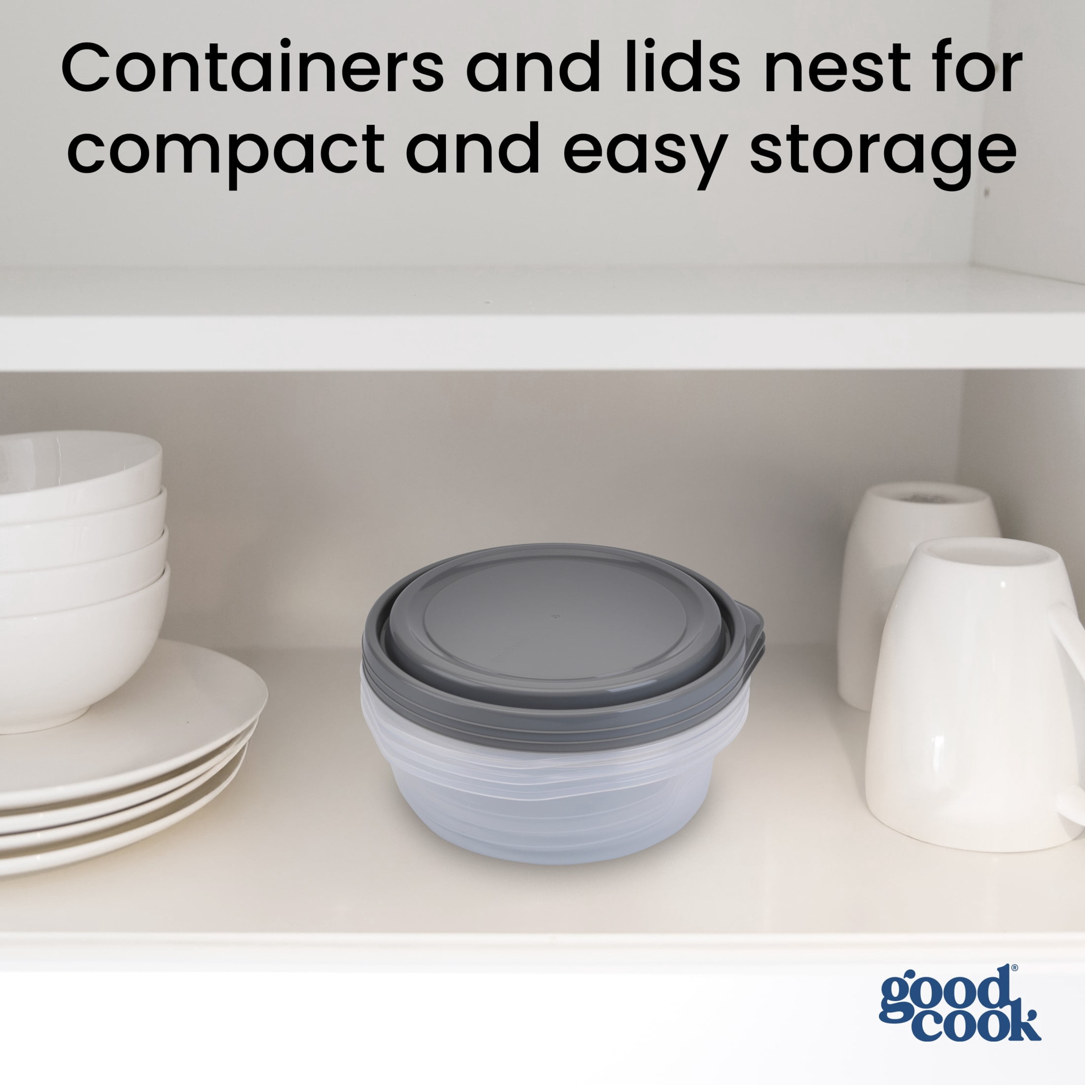 GoodCook Medium Bowl Food Storage Container 3 Pack, 5-Cup Capacity, BPA-Free, Dishwasher Safe