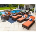 thumbnail image 1 of Tuscany 16-Piece Resin Wicker Outdoor Furniture Combination Set with Loveseat Lounge Set, Round Dining Set, and Chaise Lounge Set (Half-Round Brown Wicker, Sunbrella Canvas Tuscan), 1 of 3