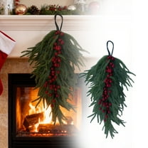 23.6 Inch Artificial Christmas Teardrop Swag, Greenery Swag with Red Berries for Front Door, Window, Stair Railing & Wall Decor, Indoor Outdoor Xmas Holiday Decoration