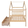 thumbnail image 6 of Modern Twin Size House Bed with Headboard and Footboard, Wooden Platform Bed Frame with 2 Drawers and Roof, Kids Bed for Kids, Teens, Girls, Boys, Natural, 6 of 9