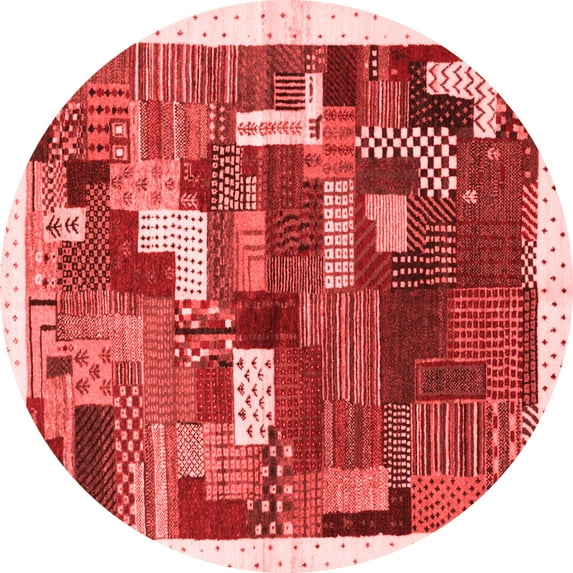 Ahgly Company Indoor Round Abstract Red Contemporary Area Rugs, 5' Round