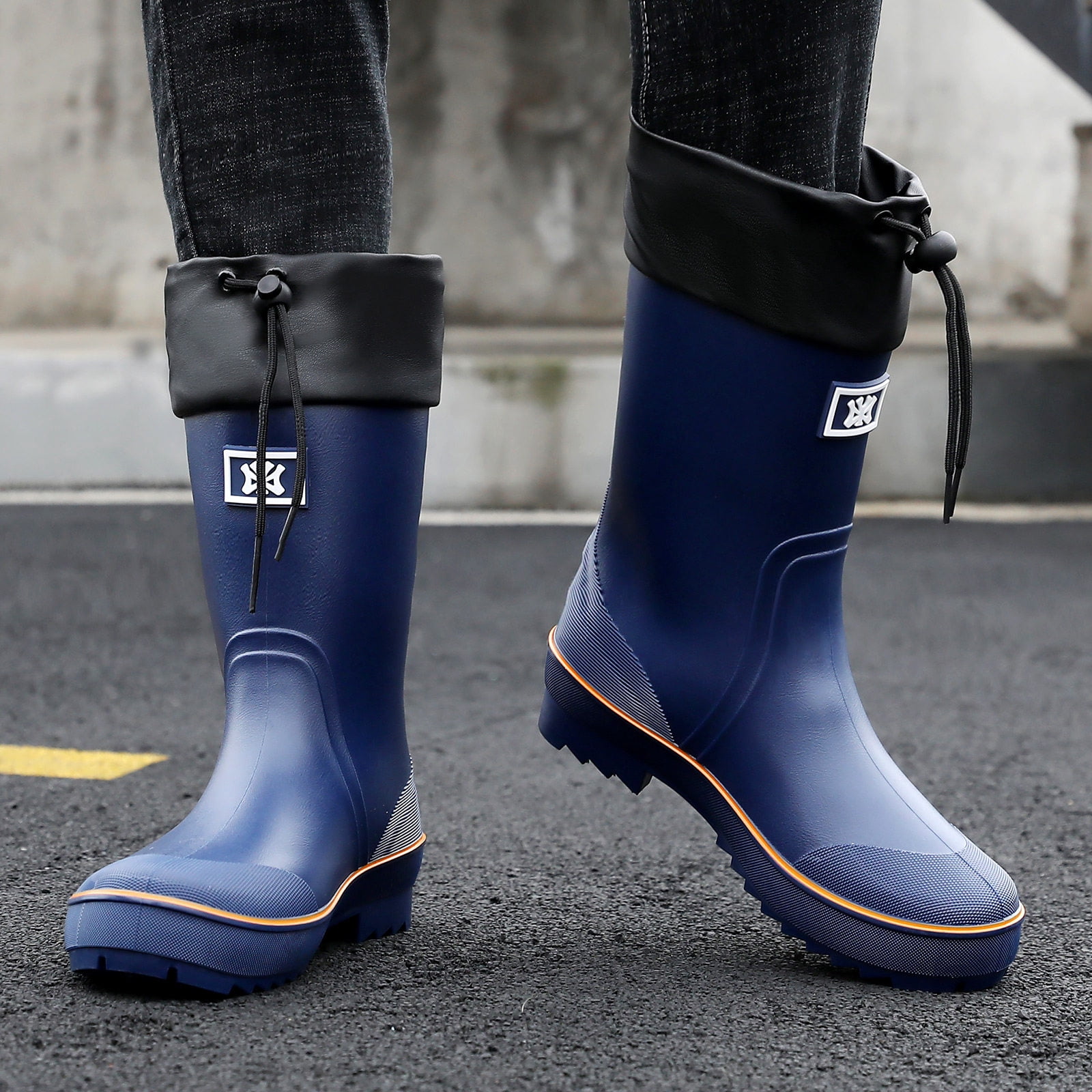 Lcamaw Rubber Rain Boots for Men, Waterproof Men’s Deck Boots with Adjustable Closure, Comfort Lightweight Work Mud Boots, Anti-Slip Mid-Calf Fishing Boots for Farming Gardening Hiking Outdoor