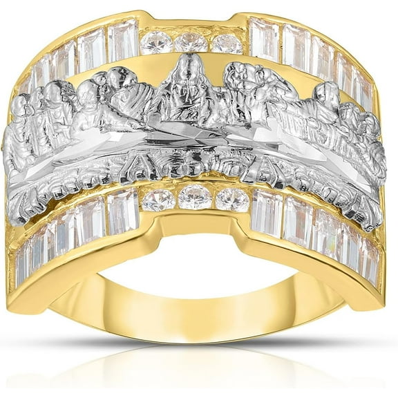 Floreo 10k Yellow Gold and White Gold Last Supper Baugette CZ Ring (Small, 16mm)