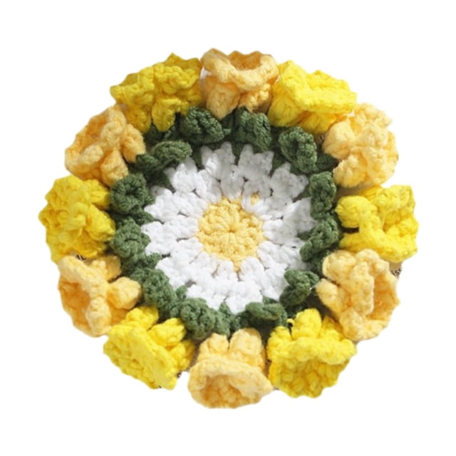 Siruishop Crochet Coaster Cute Compact Flower Coaster for Cafe Dining Room Living Room Yellow