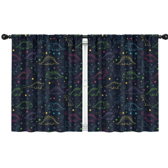 Blackout Kids Curtains,Colorful Doodle Dinosaurs Dark Pattern Childrens Insulated Curtains Set Of 2,Bedroom Essentials,Toddler Room Decor 42"x54"