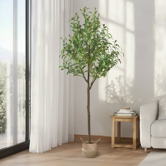 Colourtree 59" Artificial Olive Tree with Pot - Faux Silk Leaves & Fruits for Living Room Decor, Indoor Modern Home Decoration - Pot Style 01