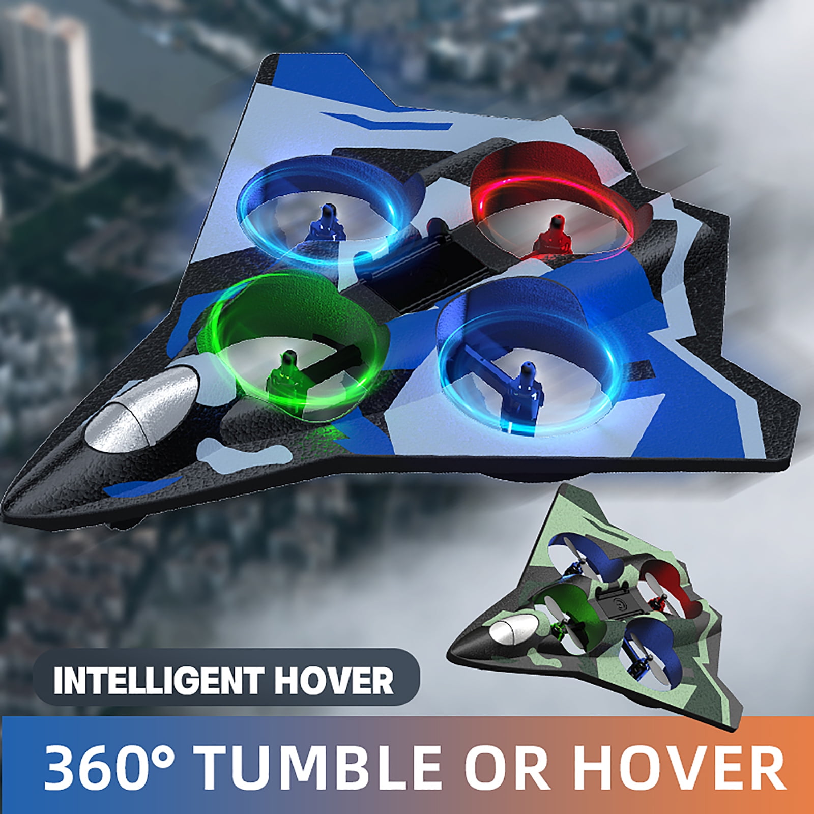 RC Airplane with Control Triple Battery Stunt Aircraft Colorful LED Lights High Speed Aerobatic Glider Toy for Outdoor Adventure Green