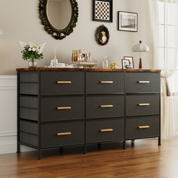 LLappuil 9 Drawer Dresser, TV Stand for 50, 55 Inch TV, Storage Drawers Cabinet for Entryway Bedroom Living Room