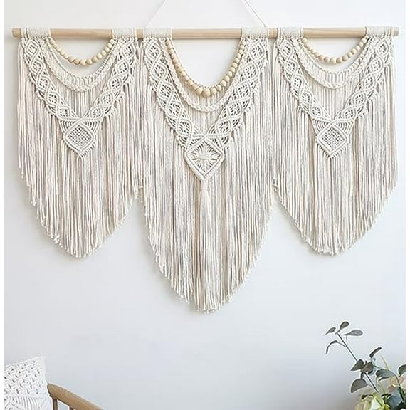 Macrame Wall Hanging Large- Boho Wall Decor- large wall art- Wall Decor Living Room- Macrame Tapestry Boho Decor for Bedroom (Wooden Bead)