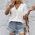 thumbnail image 5 of Olyvenn Summer Tops for Women Short Sleeve V Neck Loose Casual Tee Shirt Solid Color Pleated Dressy Going Out Tunic Tops White M, 5 of 8
