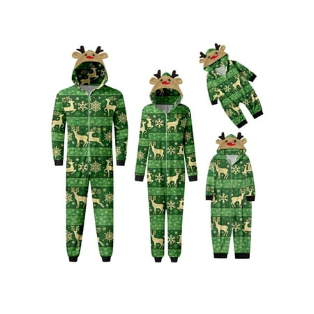 

Reindeer Family Christmas Pjs Matching Sets Jumpsuit Onesie with Hood Christmas Pajamas for Family Holiday Xmas Sleepwear