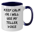 thumbnail image 2 of Funny Teller Gifts from Friends - Keep Calm Or I Will Use My Teller Voice Two Tone Coffee Mug for Graduation, Inspired by Teller Enthusiasts, Unique Gifts for Women, Men, and Family, 2 of 4