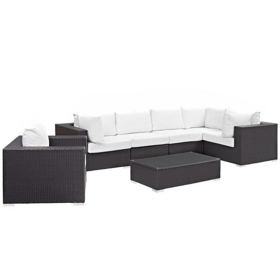Modway Convene 7 Piece Outdoor Patio Sectional Set in Espresso White