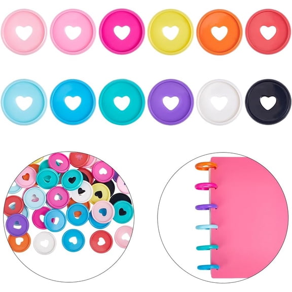 60Pcs 28mm Book Binding Discs 12 Colors Plastic Round Transparent Binder Discs Mushroom Hole Discbound Expansion Discs Buckle Hoop Flexible Loose Leaf Binder Rings