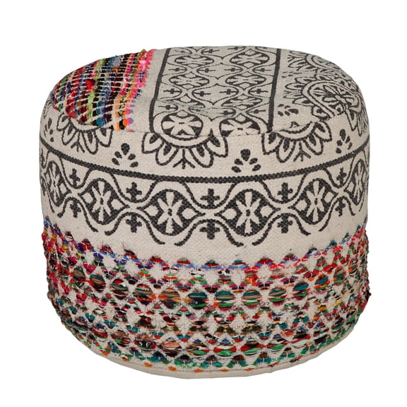 LR Home Small Floral Indoor Round Pouf, Multi, 18" x 18" x 14"
