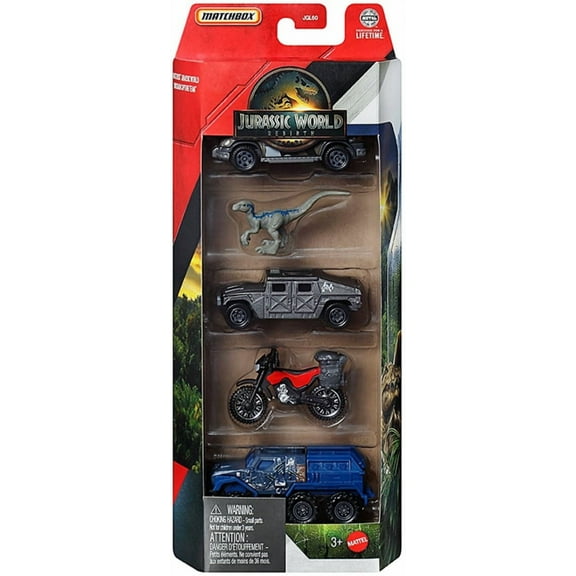 Matchbox Jurassic World Rebirth Car, Truck  Dinosaur Car 5 Pack 1:64 Scale, Dinosaur Capture Team