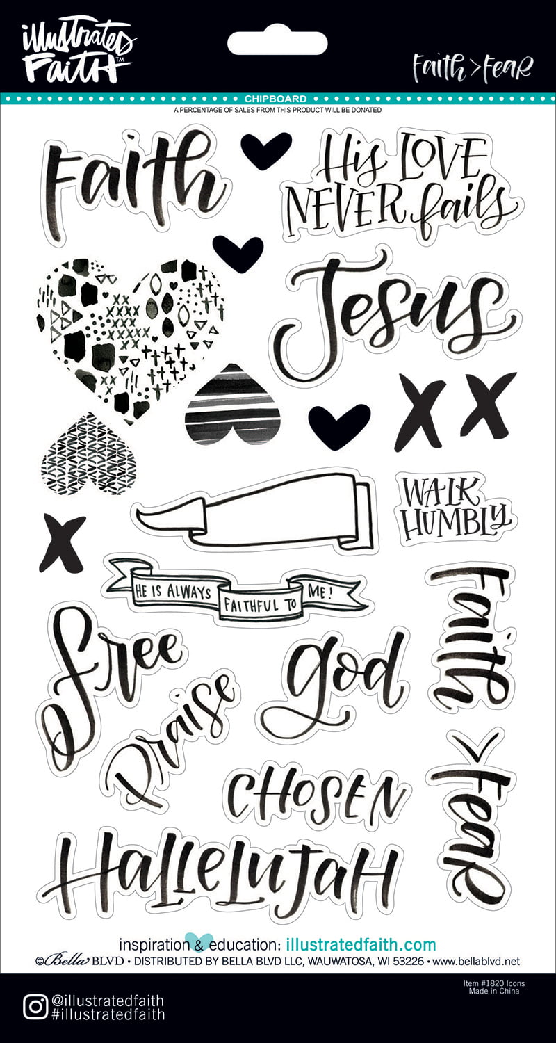 Illustrated Faith Faith>Fear Chipboard Stickers-Icons - Walmart.com ...