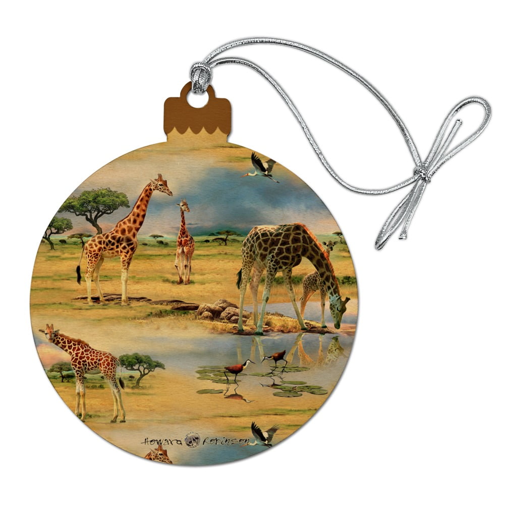 Giraffe Family African Animals Pattern Wood Christmas Tree