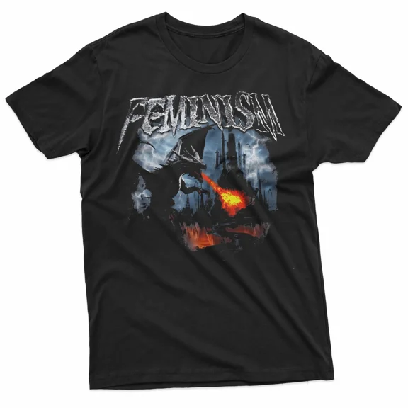 VINTAGE Feminism Dragon Fire Breathing Dark Art Grunge Castle Dragon T-Shirt