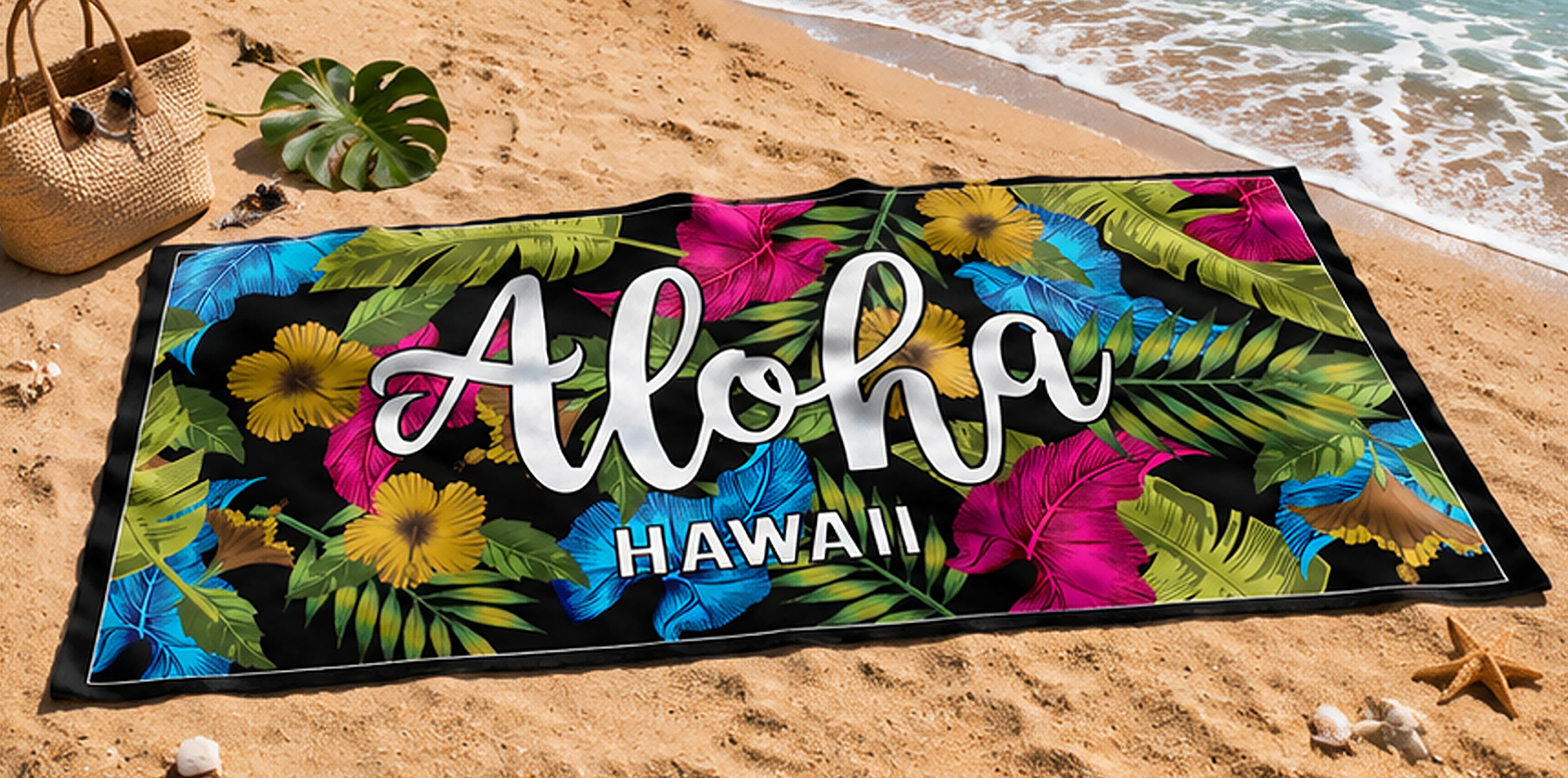 Hawaiian Beach Towel with Tropical Leaves Quick Dry Design