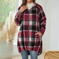 thumbnail image 3 of TKLPEHG Womens Plaid Jacket Full Zipper Casual Lapel Button Long Trench Coat Trendy Fall Winter Warm Clothing (Wine,XL), 3 of 6