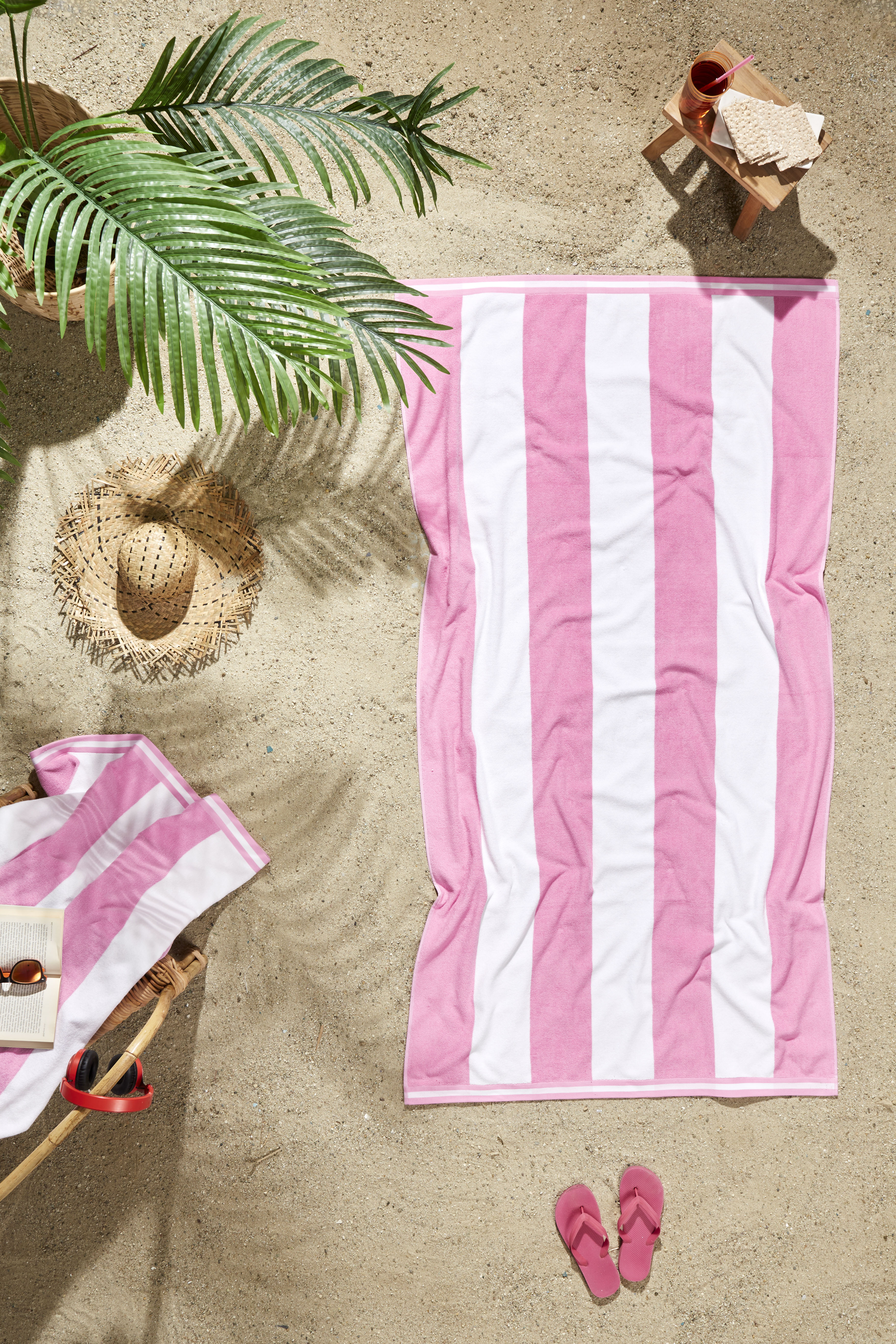 Ozdilek Cabana Beach Towel  40*72 - 500 GSM Turkish Cotton, 100% Cotton, Luxury, Quick Dry, Extra Large, Soft Absorbent, Fade-Resistant, Poolside, Oversized, Summer Towel (Pink Bliss)