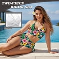thumbnail image 4 of Garronmavis Women's High Waisted Bikini Set Twist Front Tummy Control 2 Piece Swimsuits Tropical Floral Crisscross Tie Back Bathing Suit with Side Tie Bottoms, 4 of 6