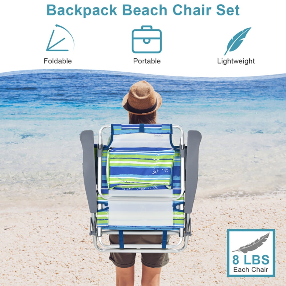 Aimee Lii 2 Packs 5-Position Outdoor Folding Backpack Beach Table Chair Reclining Chair Set, Outdoor Patio Furniture, Blue