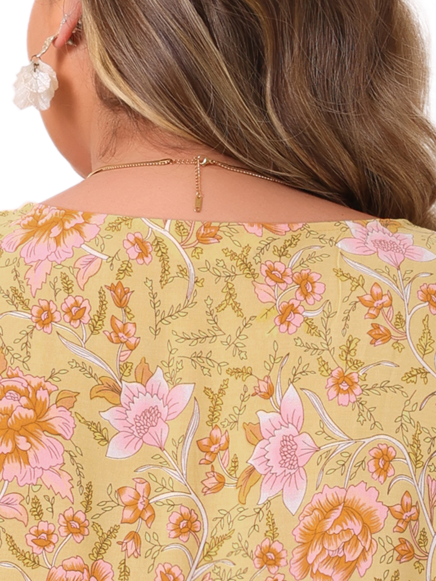 Women's Plus Boho Floral Print V Neck Short Sleeve Summer Blouses 3X Yellow