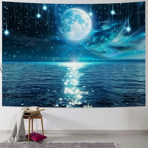 Shiartex Starry Sky Ocean Moon and Stars Large Tapestry Wall Hanging Cloth Home 3D Cosmic Galaxy Space Tapestry Decoration Hanging Shelves Tablecloth for Bedroom Living Room 40x30inch