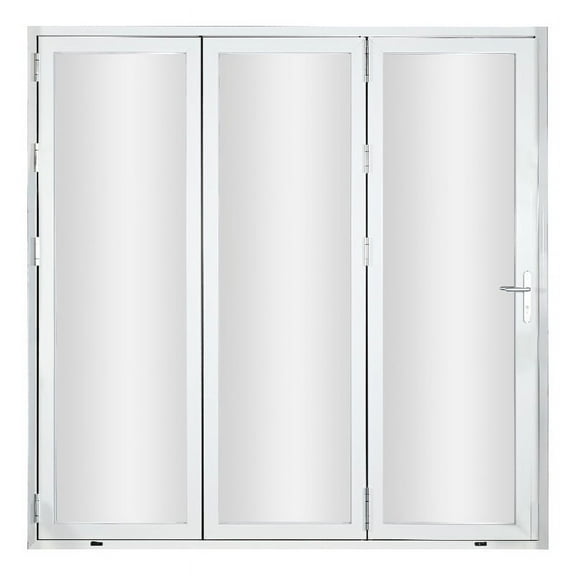 KaMic 96" x 96" 3 Panels Aluminum Folding Doors In White, Folded Out From Right To Left