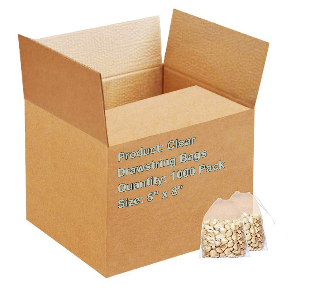 Pack of 1000 Clear Drawstring Bags 5 x 8. Double Cotton Drawstrings