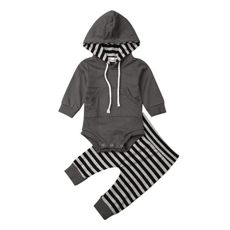 

Bagilaanoe 2pcs Newborn Baby Girl Boy Long Pants Set Long Sleeve Hooded Romper Tops + Trousers 6M 12M 18M 24M Infant Casual Outfits